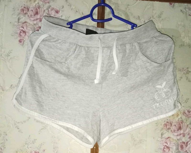 Grey Cherry Print Shorts