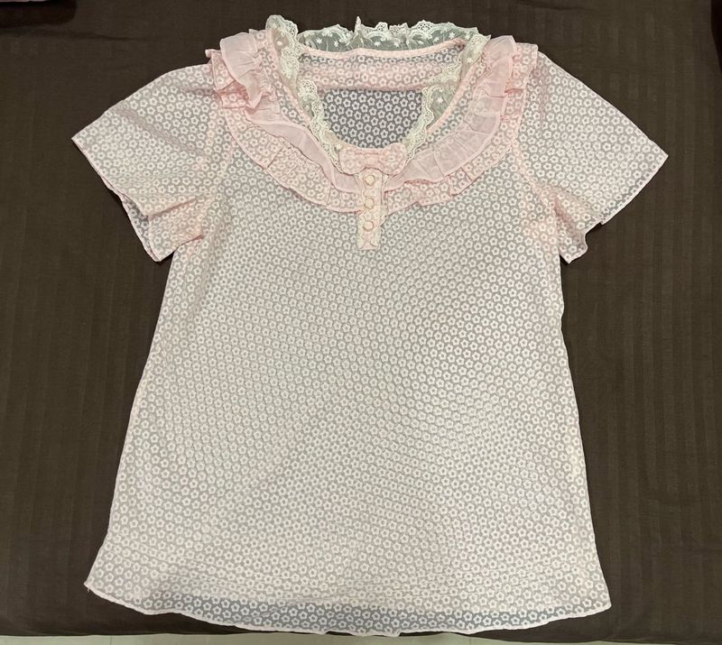Cute Pink Lace Trim Top