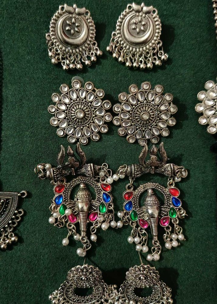Ethnic Oxidized Silver Jhumka Earrings Set