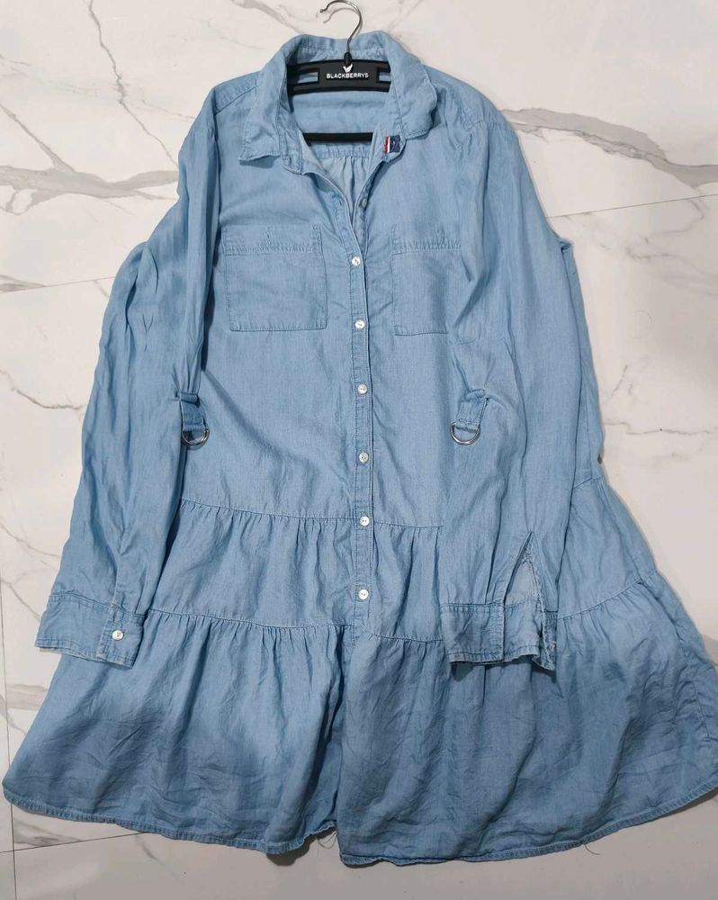 Tween Denim Tiered Midi Dress