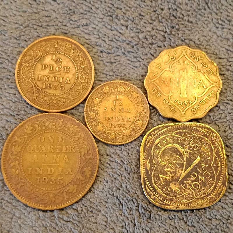 British India Coins Set For Sale (5 Pcs)
