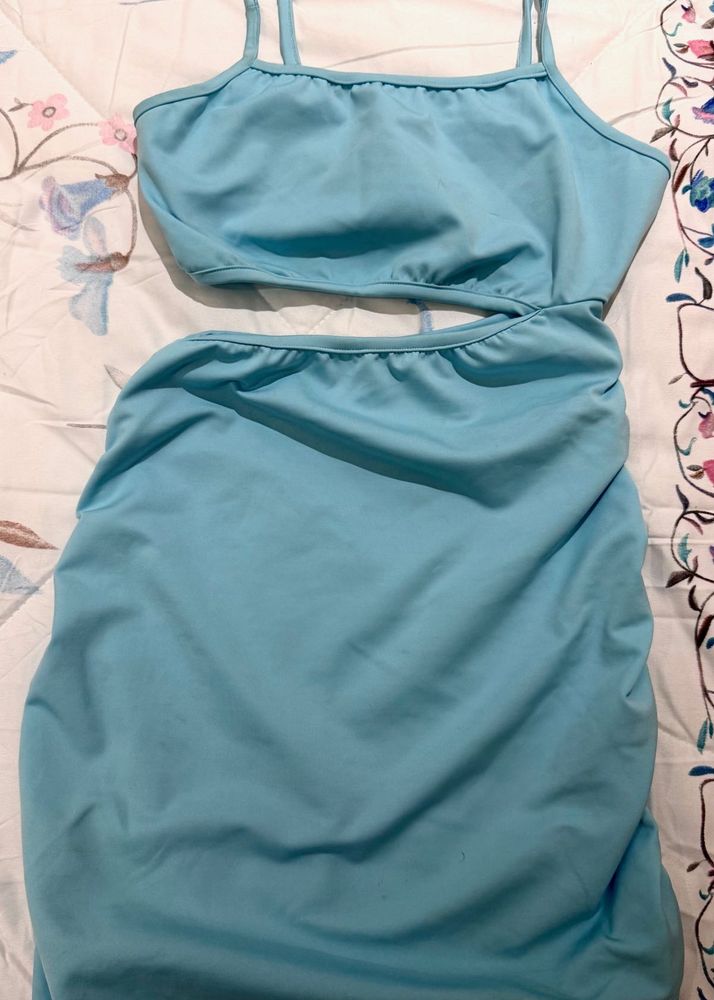 Baby Blue Cut-Out Ruched Mini Dress