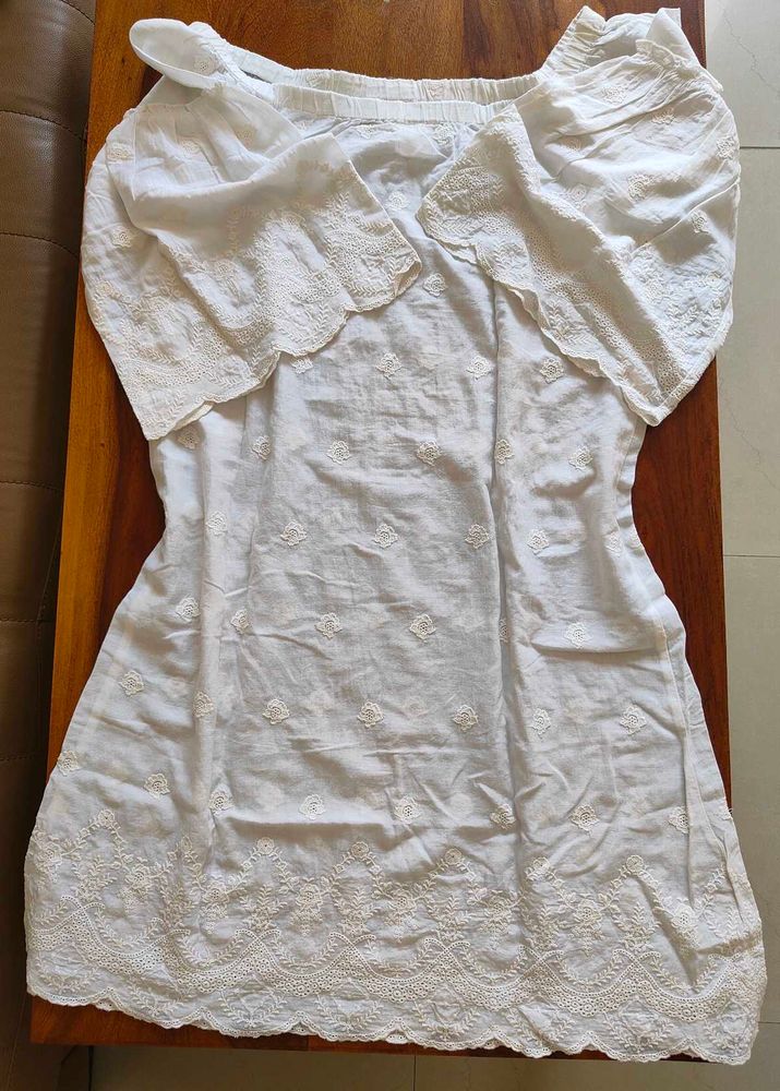 Off-white embroidered off-shoulder dress