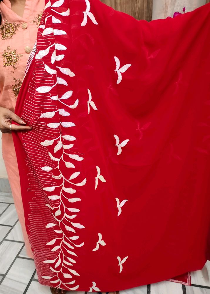 Cherry Red Sequence Work Saree