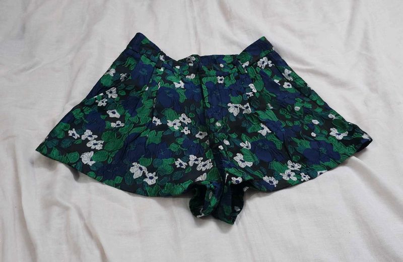 Korean Floral High-Waisted Structured Shorts