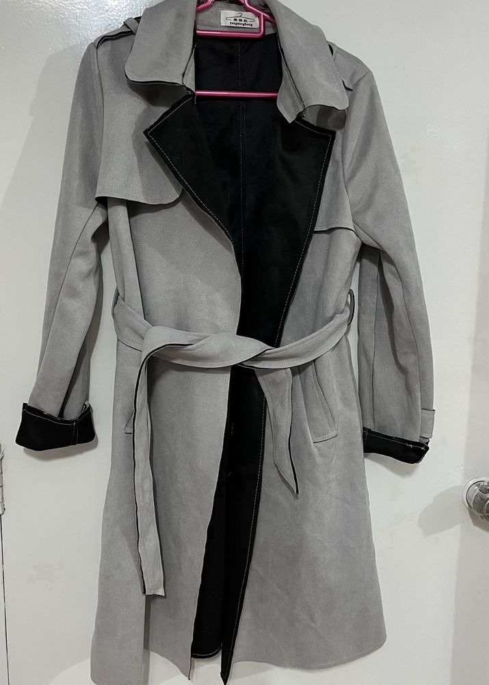 Stylish Grey Suede Trench Coat