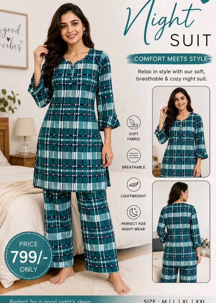Cozy Plaid Print Night Suit Set