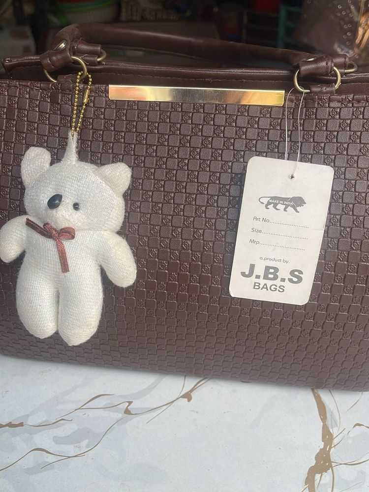 Stylish Brown Handbag with Bear Charm