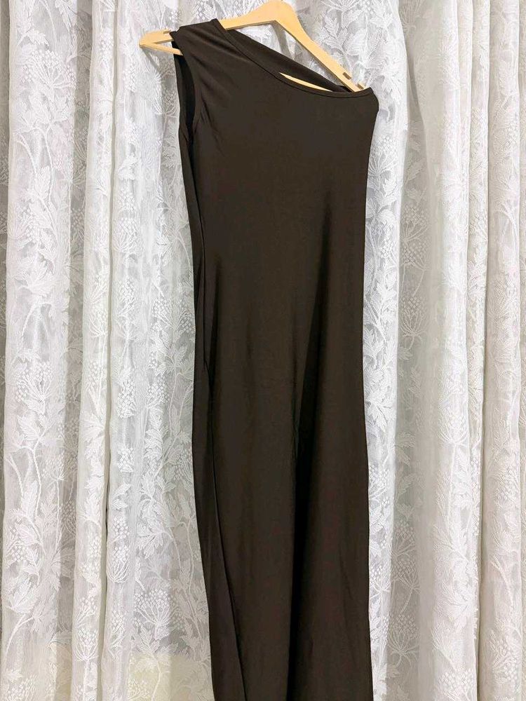 Chic Brown One-Shoulder Ruched Dress