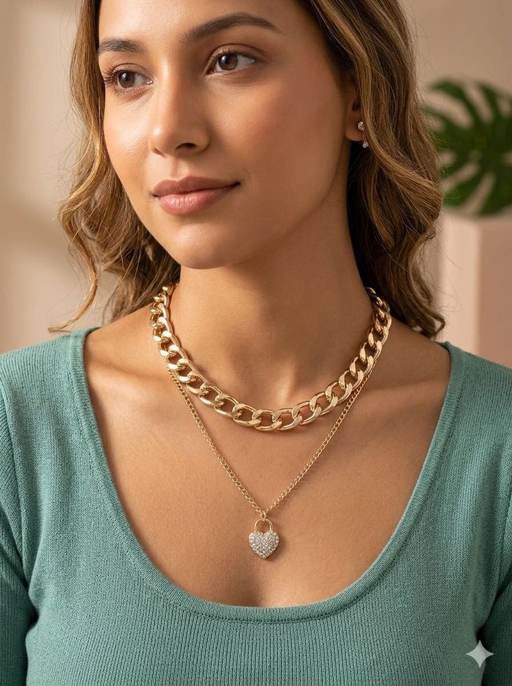 Layered Chain Heart Necklace