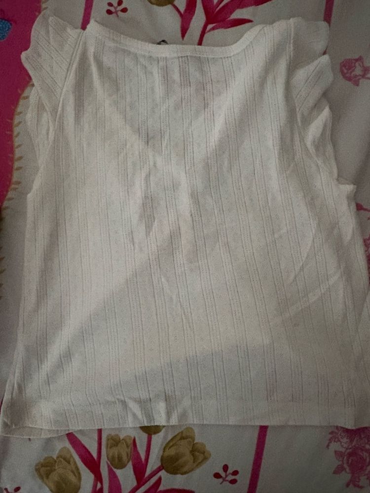 White Ribbed Short Sleeve Top