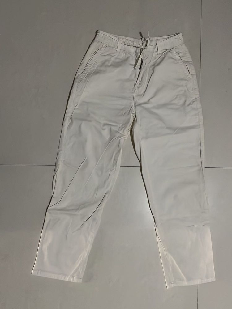 Cream Wide-Leg Casual Pants