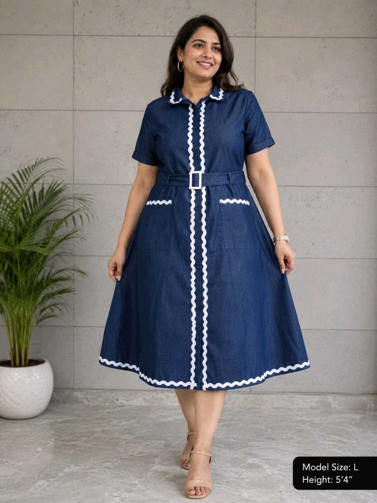 Chic Blue Denim Dress with White Trim