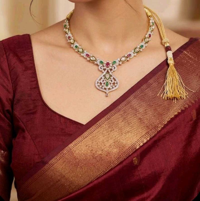 Elegant Diamond &amp; Emerald Necklace