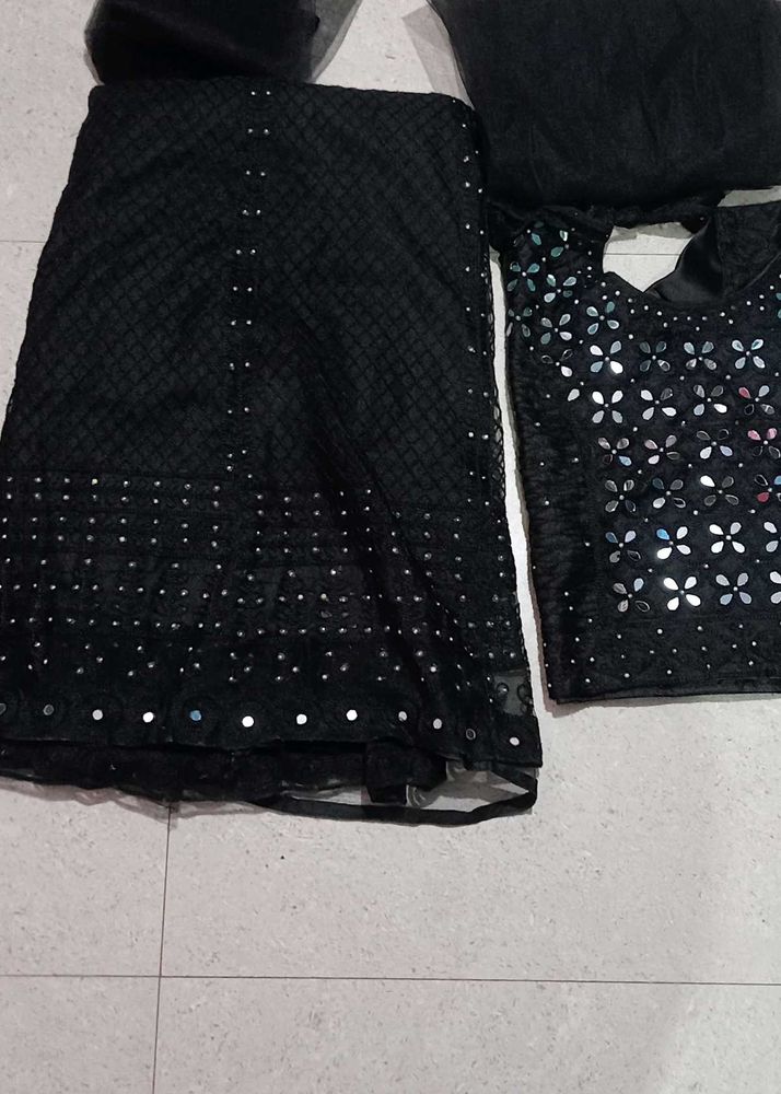 Black Sequined Lehenga Choli Set jacket with dupat
