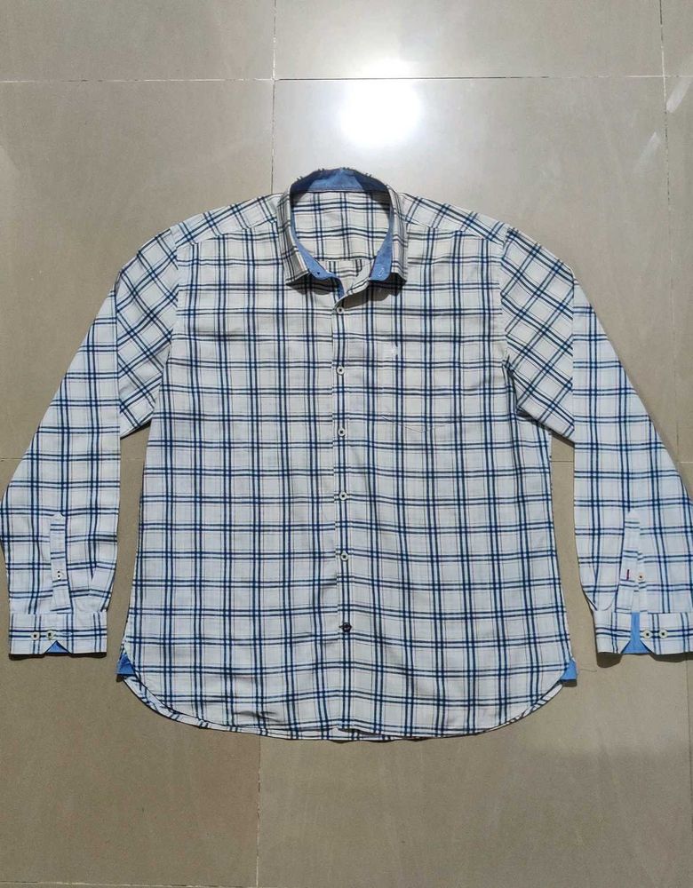 White Blue Checks Pure Cotton Shirt