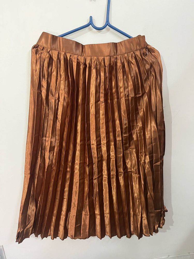 Elegant Pleated Satin Midi Skirt