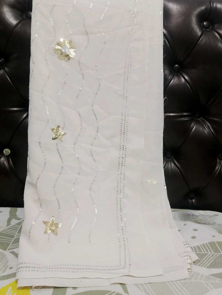 Elegant White Sequined Saree