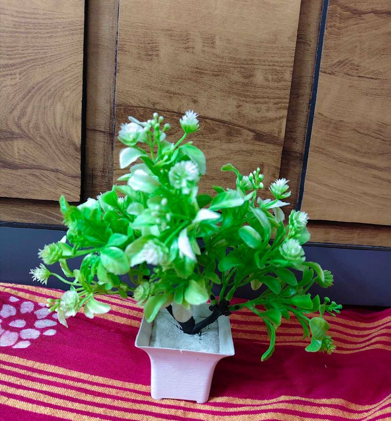Artificial Green Plant with White Flowers