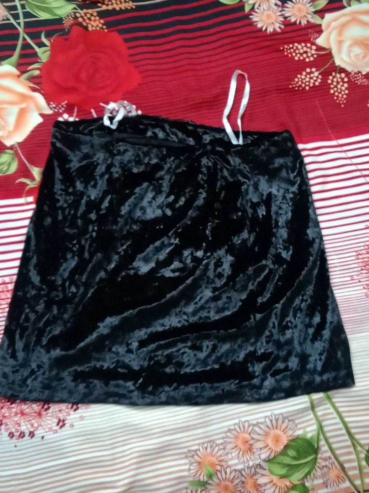 Velvet Mini Skirt With Side Slit
