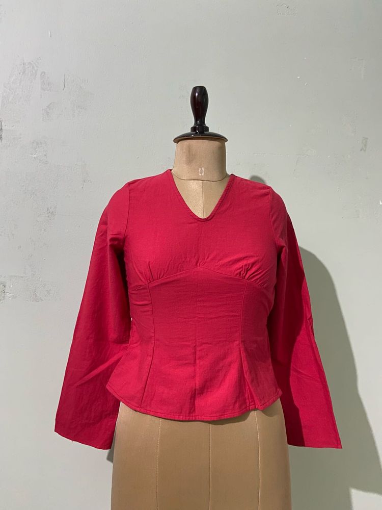 Red V-neck Tops