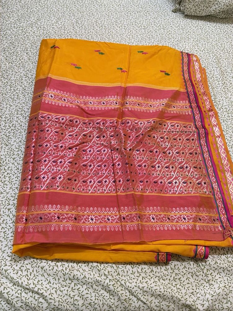 Vibrant Yellow Silk Saree with Peticoat