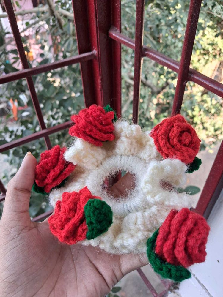 Handmade Crochet Rose gajra Scrunchie