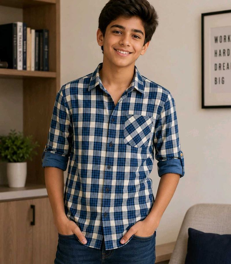 Blue Plaid Casual Shirt