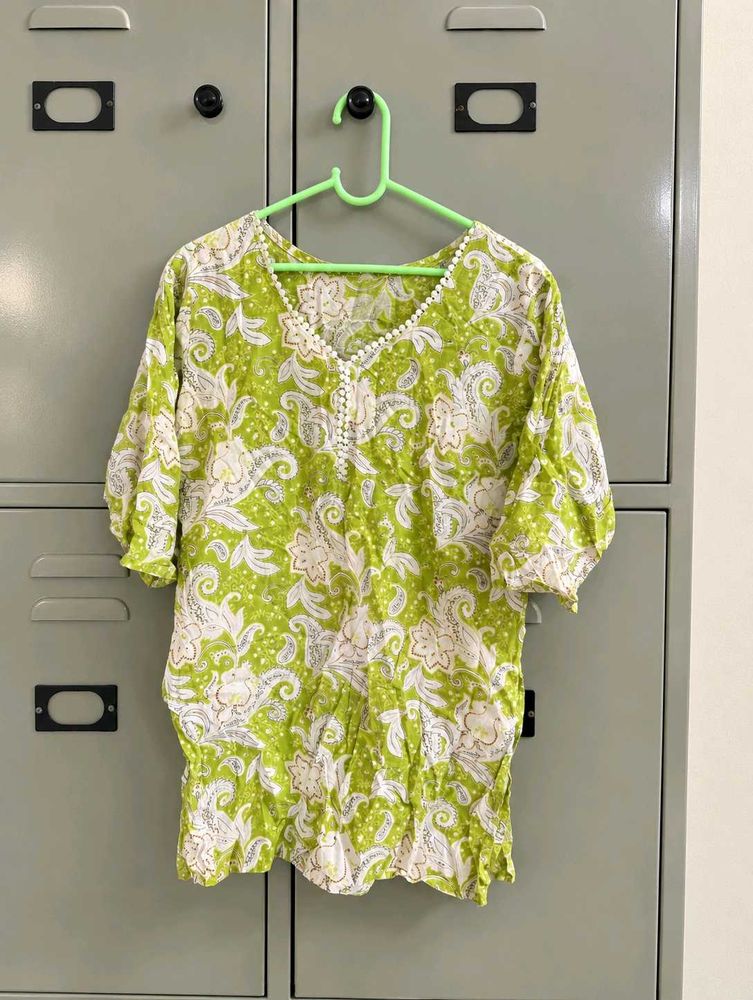 Vibrant Green Floral Tunic Top