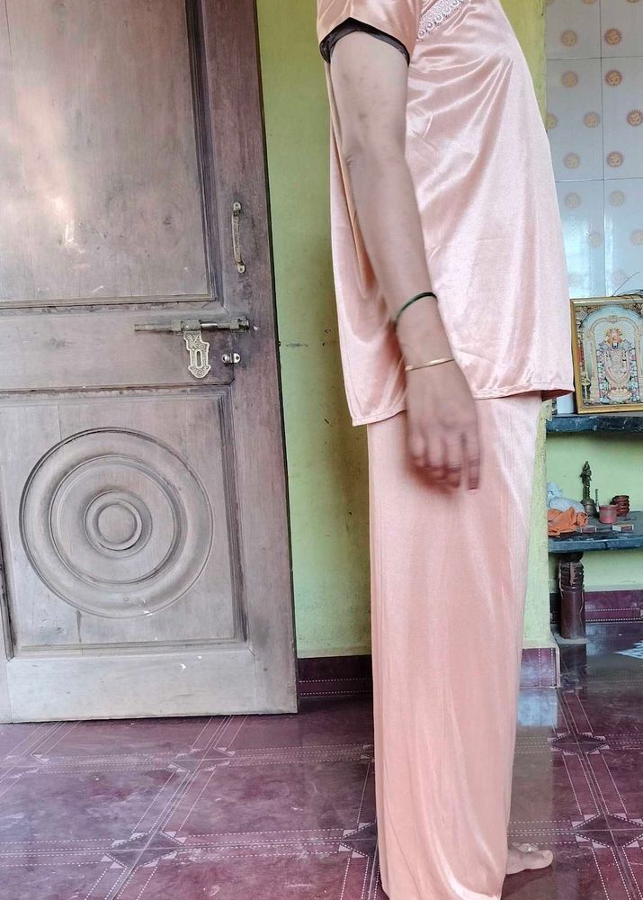 Satin Nighty With Top And Skirt