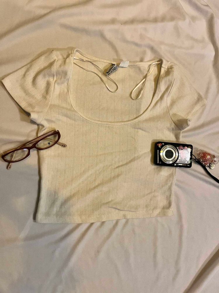 Cream Ribbed Cropped Top