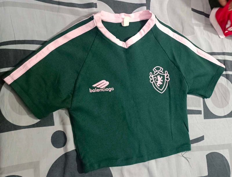 Green Paris Number 7 Crop Top
