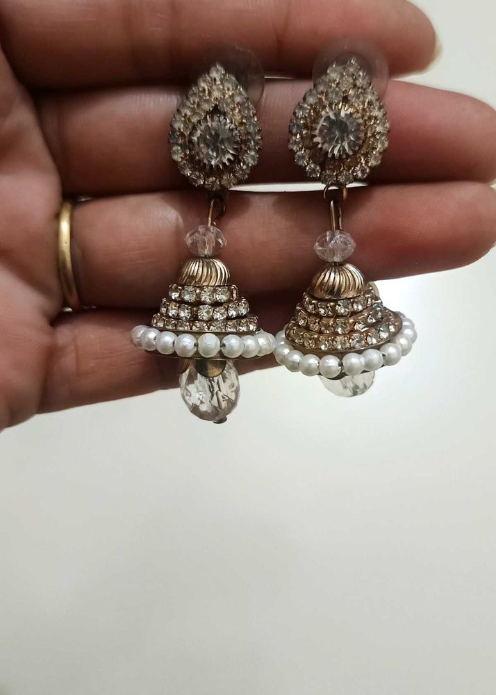 Stunning Jhumka Earrings with Pearls &amp; Crystals