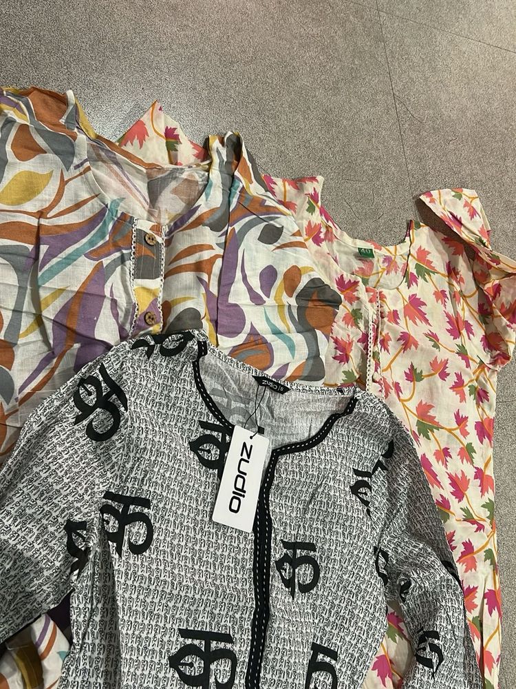 Combo of 3 PureCotton Printed Kurtas