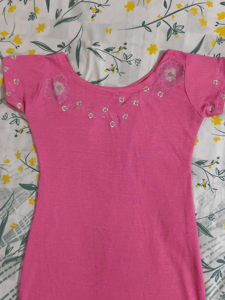 Pink Embroidered kurti