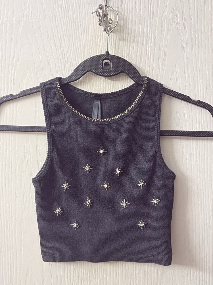 Y2k Beads Embellished Crop Top
