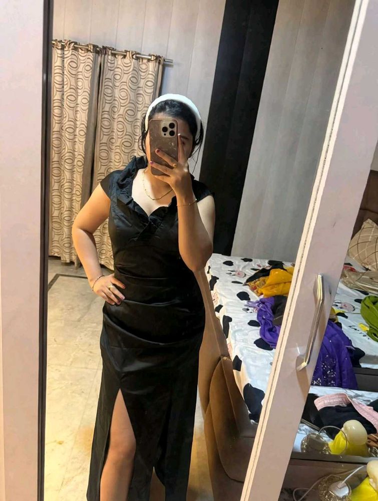 Elegant Black Satin Maxi Dress