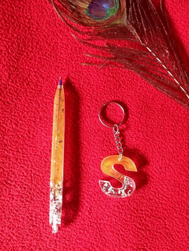 Unique Resin Letter S Keychain &amp; Pen