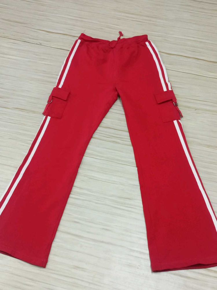 Red Cargo Pants with Side Stripes