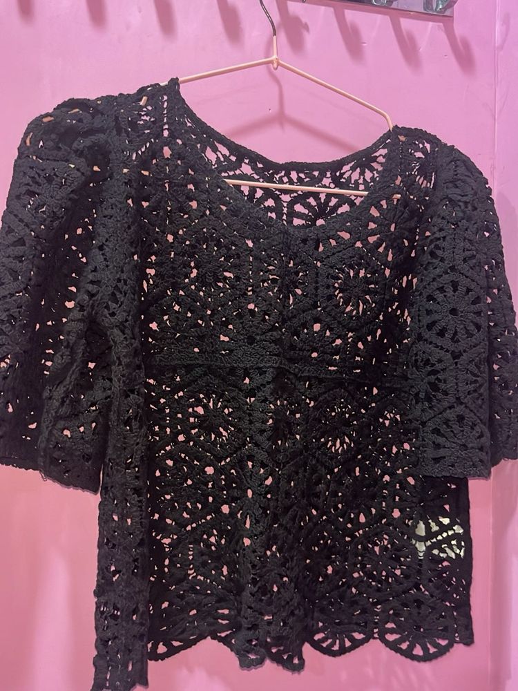 Chic Black Crochet Top fits s and xs