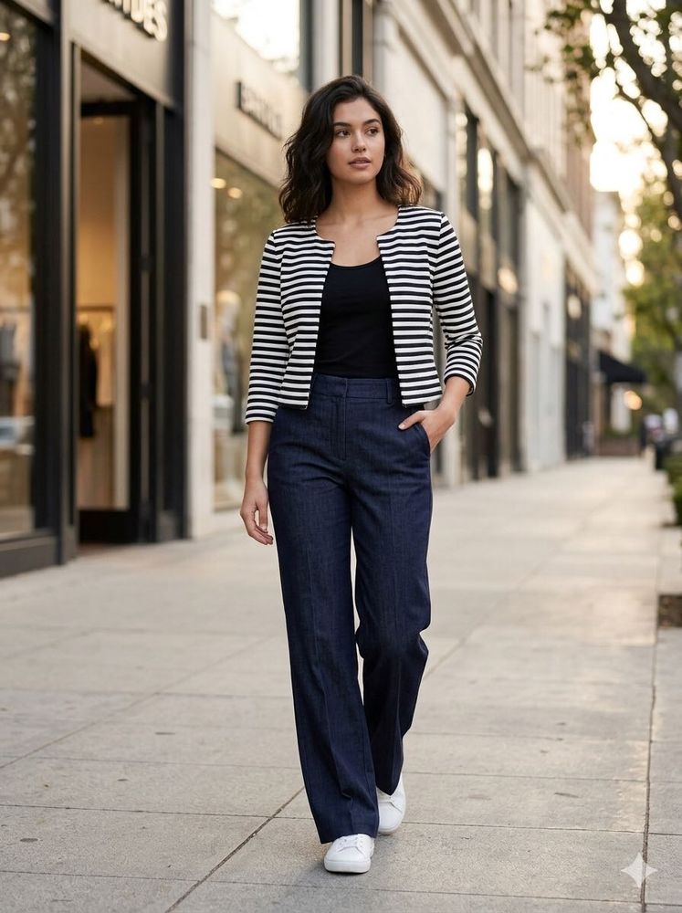 Set of two Striped Cropped Jacket And sleeve top