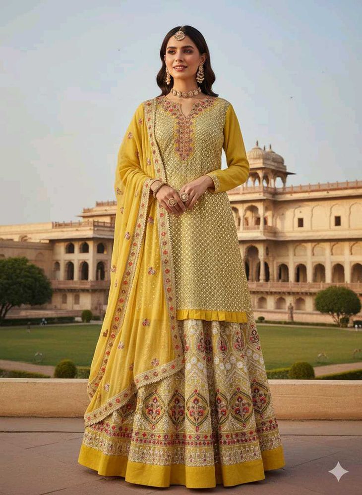 Elegant Yellow Lehenga Choli with Dupatta