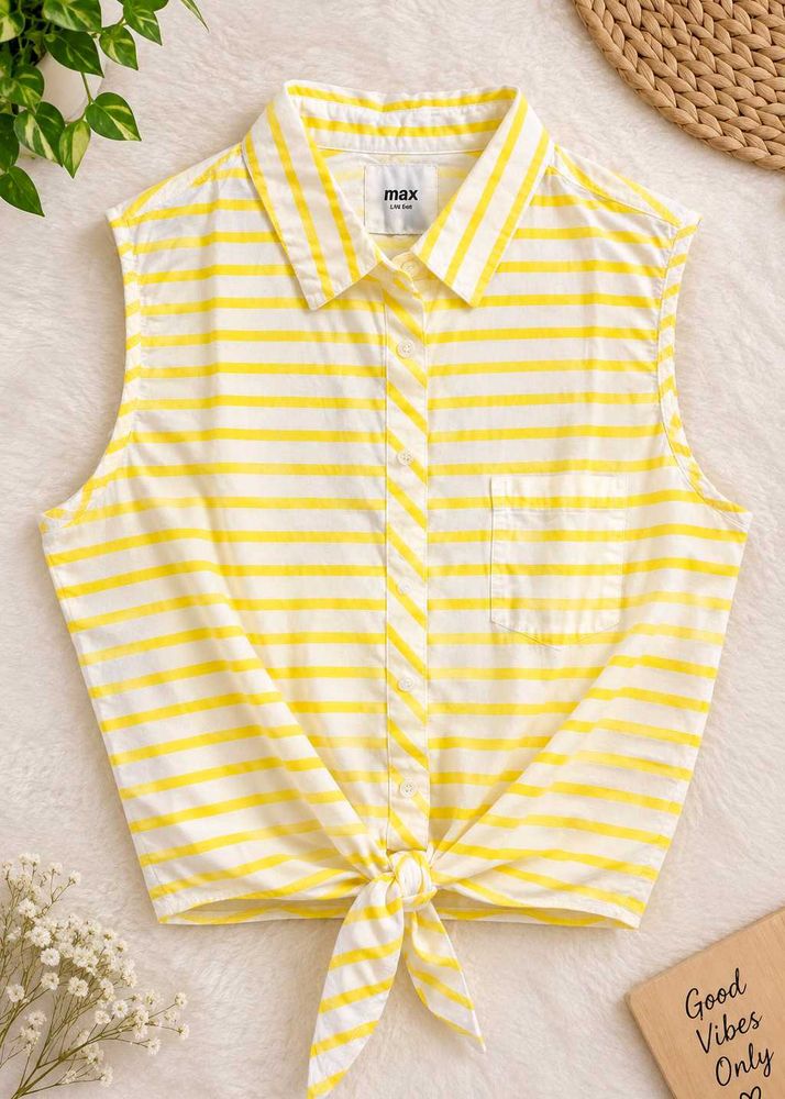 💛 Yellow &amp; White Striped Sleeveless Shirt – Max
