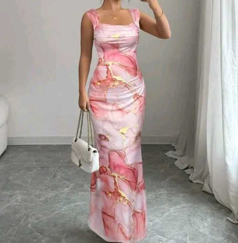 Elegant Pink Marble Print Maxi Dress