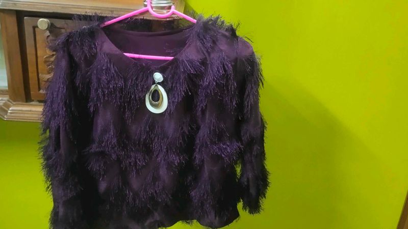 Stylish Purple Faux Fur Tunic Top