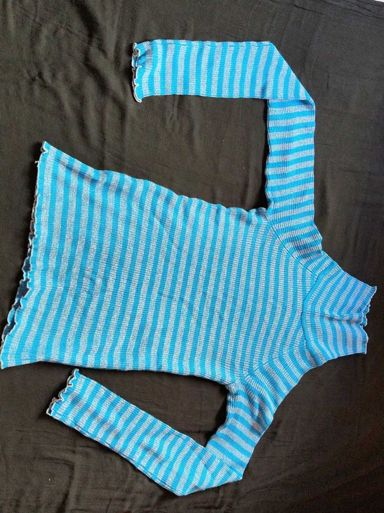 Blue Striped Long Sleeve Top