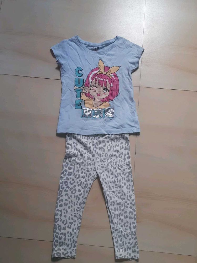 Cute Anime Graphic T-Shirt &amp; Leopard Print Legging