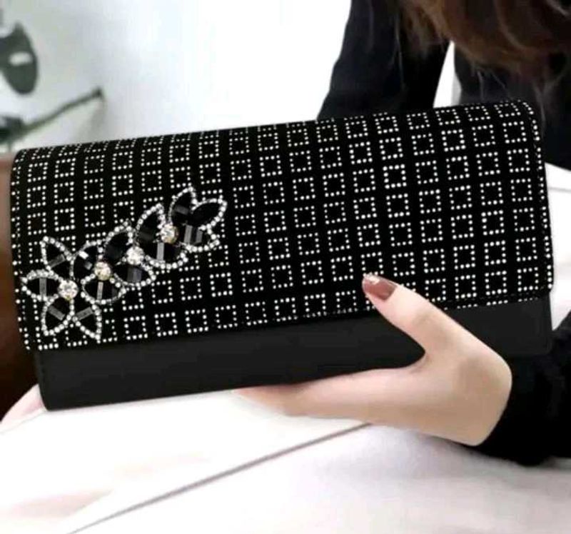 Elegant Black Clutch with Rhinestone Flowers