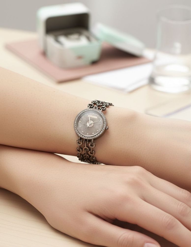 Brown Dial Stone Studded Elegant Women's Watch