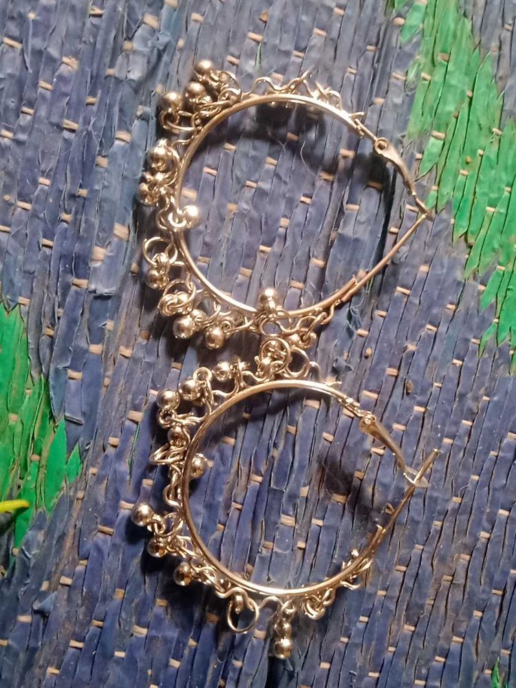 Silver Tone Dangle Hoop Earrings